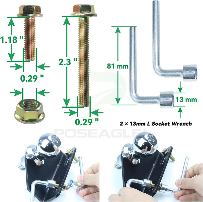POSEAGLE Universal Heavy Duty Zero Turn Mower Trailer Hitch with Chrome Trailer Hitch Ball, 3,500 lbs, 2 Inch Diameter, 3/4 x 2-Inch Shank and L Socket Wrench - Image 5